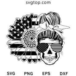 Messy Bun Flower USA Flag SVG, Messy Bun USA SVG