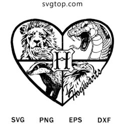 Gryffindor Hufflepuff Slytherin in Heart SVG, Hogwarts Harry Potter SVG